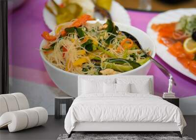 Korean salads on the holiday table. National Asian natural food. Wall mural