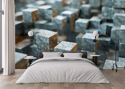 Abstract isometric background featuring floating cubes in neutral shades Wall mural