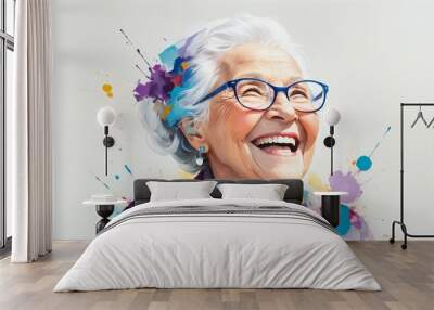 abstract painting of a happy grandmother on a white background Wall mural