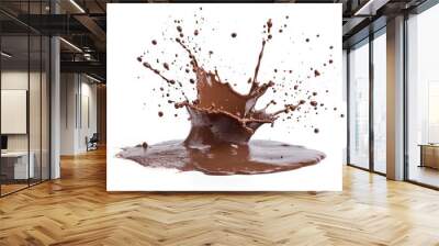 Rich chocolate milk splashing upwards, isolated on clean white backdrop Wall mural