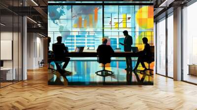 silhouette illustration of business people in a meeting Wall mural