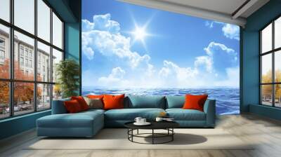 blue sky with some clouds and the sun over the ocean Wall mural