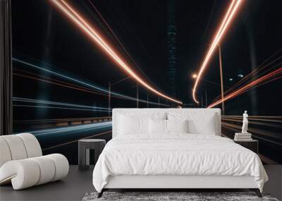 fast car drive by night with motion blur lights Wall mural