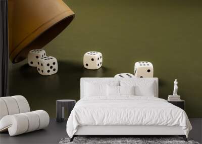 leather cup and five dice showing six Wall mural