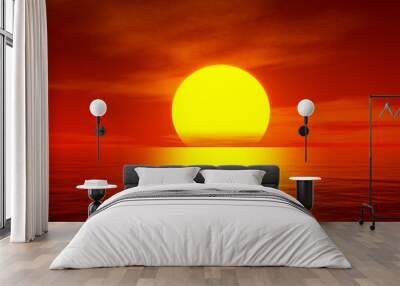 red sunset over the ocean Wall mural