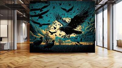 crow of dead Generative Ai Wall mural