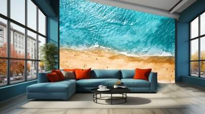 Aerial photo of summer beach and blue ocean with sky.  Wall mural