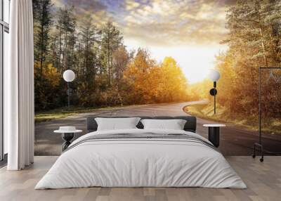 Autumn road background and free space for your decoration.  Wall mural