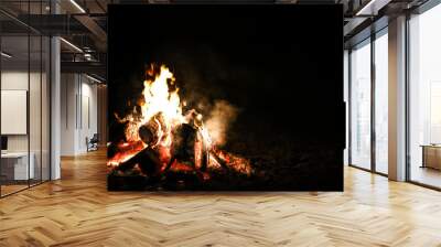 Campfire and free space for your decoration.Dark mood photo.  Wall mural