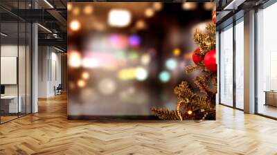 Chrismtas background of xmas tree and blurred home interior. Free space for your decoration on desk  Wall mural