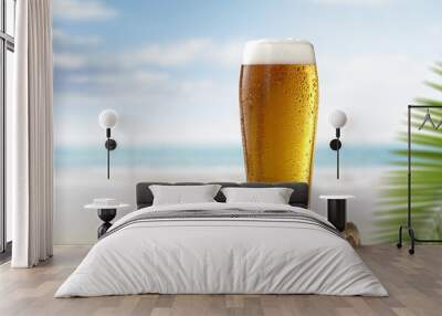 Cold beer on beach and free space for your decoration  Wall mural