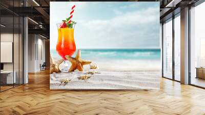 Cold summer drink on beach and free space for your decoration  Wall mural