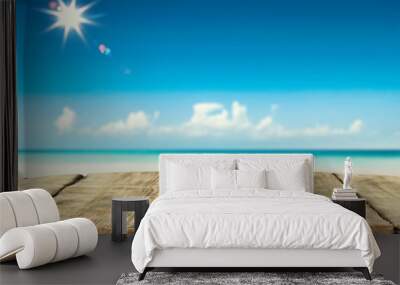 Desk of free space and summer beach landscape  Wall mural