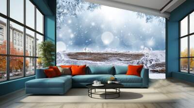 desk of free space and winter background  Wall mural