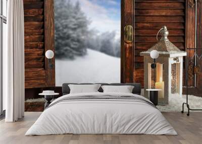 Desk of free space and winter lamp  Wall mural