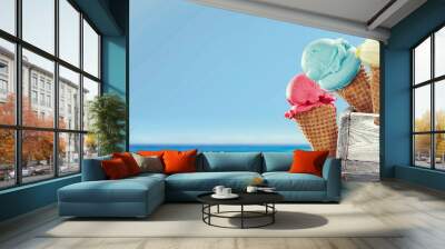 ice cream on beach and summer time Wall mural