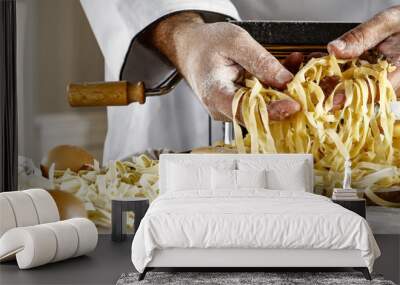 man hands and pasta  Wall mural