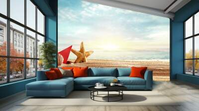 shells on beach and summer time  Wall mural