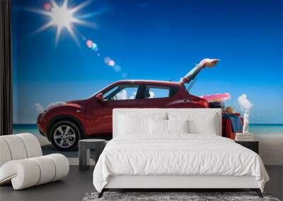 Summer car on beach and sea landscape  Wall mural