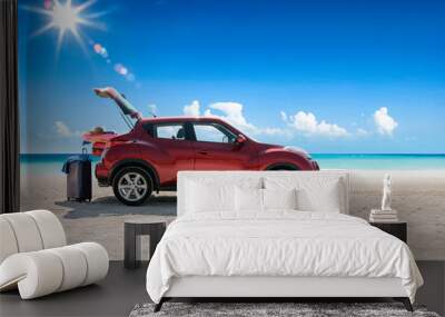 Summer car on beach and sea landscape  Wall mural