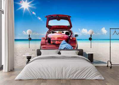 Summer car on beach and sea landscape  Wall mural