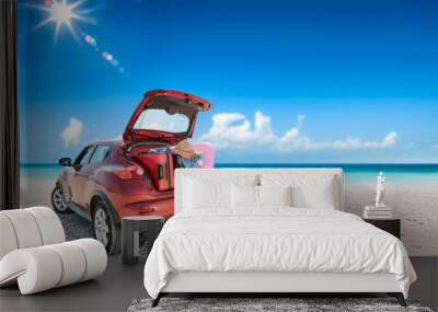 Summer car on beach and sunny day  Wall mural