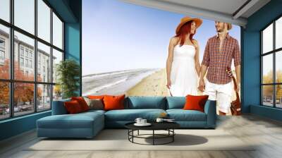 summer day on beach and two lovers  Wall mural