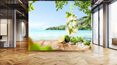 summer drink on desk and free space for your decoration.  Wall mural