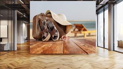 Summer suitcase and free space for your decoration  Wall mural