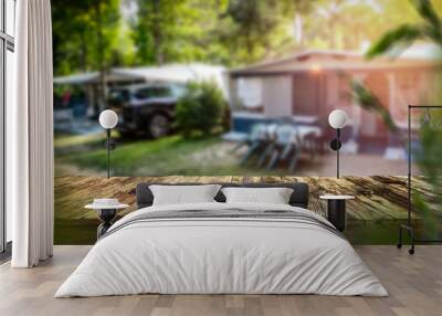 Table background of free space and camping background  Wall mural