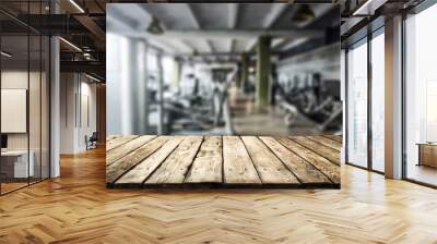 Table background of free space and gym interior.  Wall mural