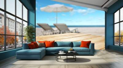 Table background of free space and summer beach landscape  Wall mural