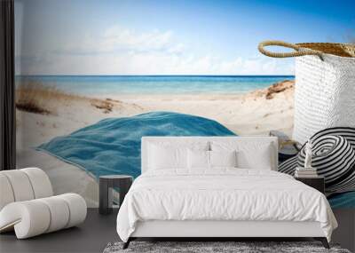 towel on sand and beach background  Wall mural