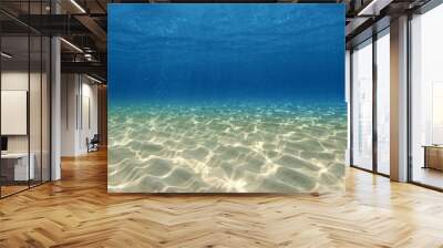 Underwater background with ocean water. At the bottom of the sea. Wall mural