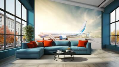 White big airplane on airport and free space for your decoration.  Wall mural