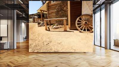 Wild west and wooden shed and fence in the old town. Wall mural