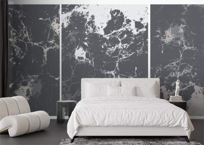 Abstract Grunge Backgrounds. Delicate Abstract Marble Vector Layout. White and Gray Irregular Lines Isolated on a Pale Black Background. Soft Marble Stone Style Art. Palel Color Design. Wall mural