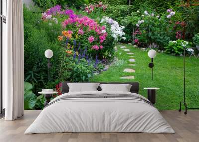 Garden with blooming flowers in the middle of the summer Wall mural