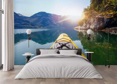 Kayaks on Luster Fjord in Norway Wall mural