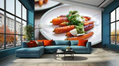 Roast carrots with pesto and mozzarella Wall mural