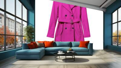 Hot  pink fuchsia elegant woman autumn coat isolated white Wall mural