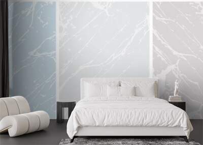 Set of 3 Delicate Abstract Marble Vector Layouts. Off-White Irregular Lines on a Blue and Gray Background. 2 Different Shades of Gray. Soft Marble Stone Style Art. Pastel Color Blank Set. Wall mural