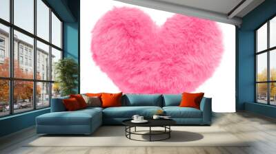 Shaggy pink heart isolated on white background Wall mural