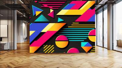 1980s neon colors on black patter generative ai Wall mural