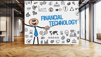 Financial Technology / Mann mit Symbole Wall mural