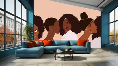 Group of African American pretty girls. Female portrait. Black beauty concept. Vector Illustration of Black Woman. Great for avatars. Fashion, beauty Wall mural