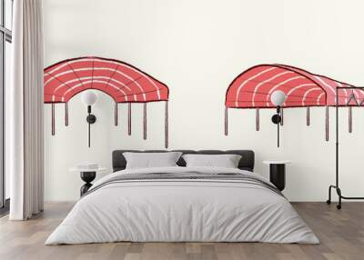 Round red and white stripped tent in vector illustration art design Wall mural