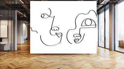 Set of four abstract face one line drawing. Portrait minimalistic style. Fine one line drawing abstract face. One line drawing abstract faces. Modern continuous line art Wall mural