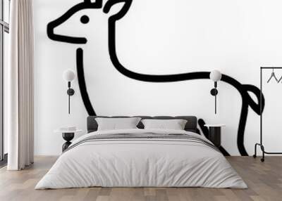 An illustration of a deer in one line on a white background. Wall mural