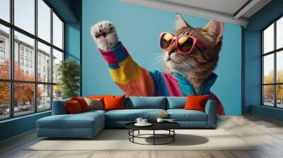 funny dancing cat isolated background Wall mural